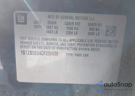2012 Chevrolet Malibu Ls from USA, damaged, VIN 1G1ZB5E04CF239939